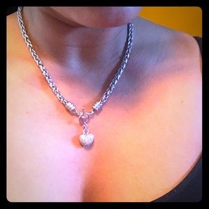 Sterling Silver Diamond Heart Necklace Genuine